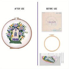 Embroidery Starter Kit Flower Theme Cross Stitch Adults Embroidery Hoop Threads