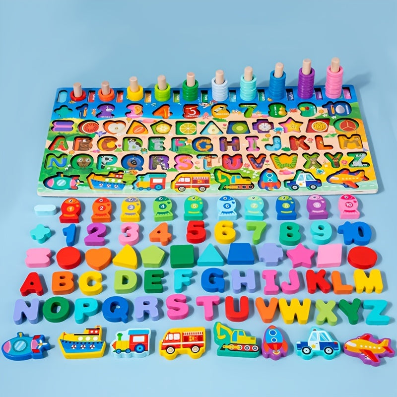Montessori Wooden Preschool Math Toy Traffic Fishing Busy Board