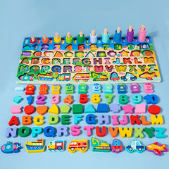 Montessori Wooden Preschool Math Toy Traffic Fishing Busy Board