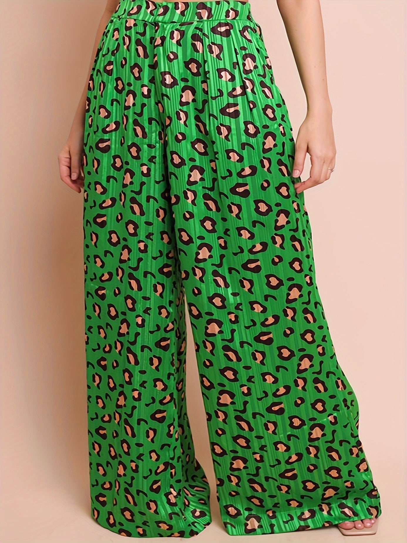  Leopard Print High Waisted Wide Leg Trousers
