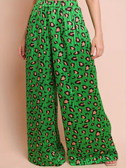  Leopard Print High Waisted Wide Leg Trousers