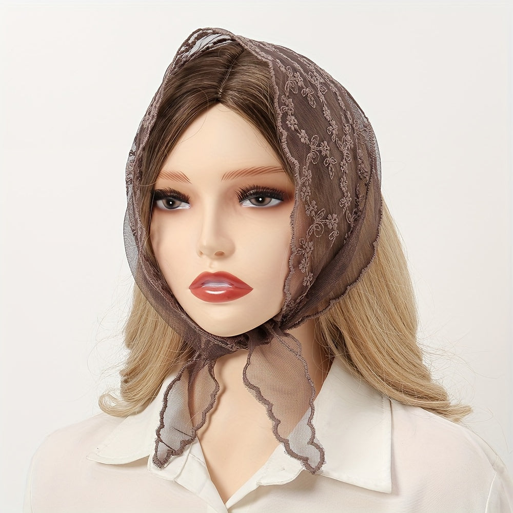 French Style Lace Neckerchief Flower Embroidered Triangle Scarf