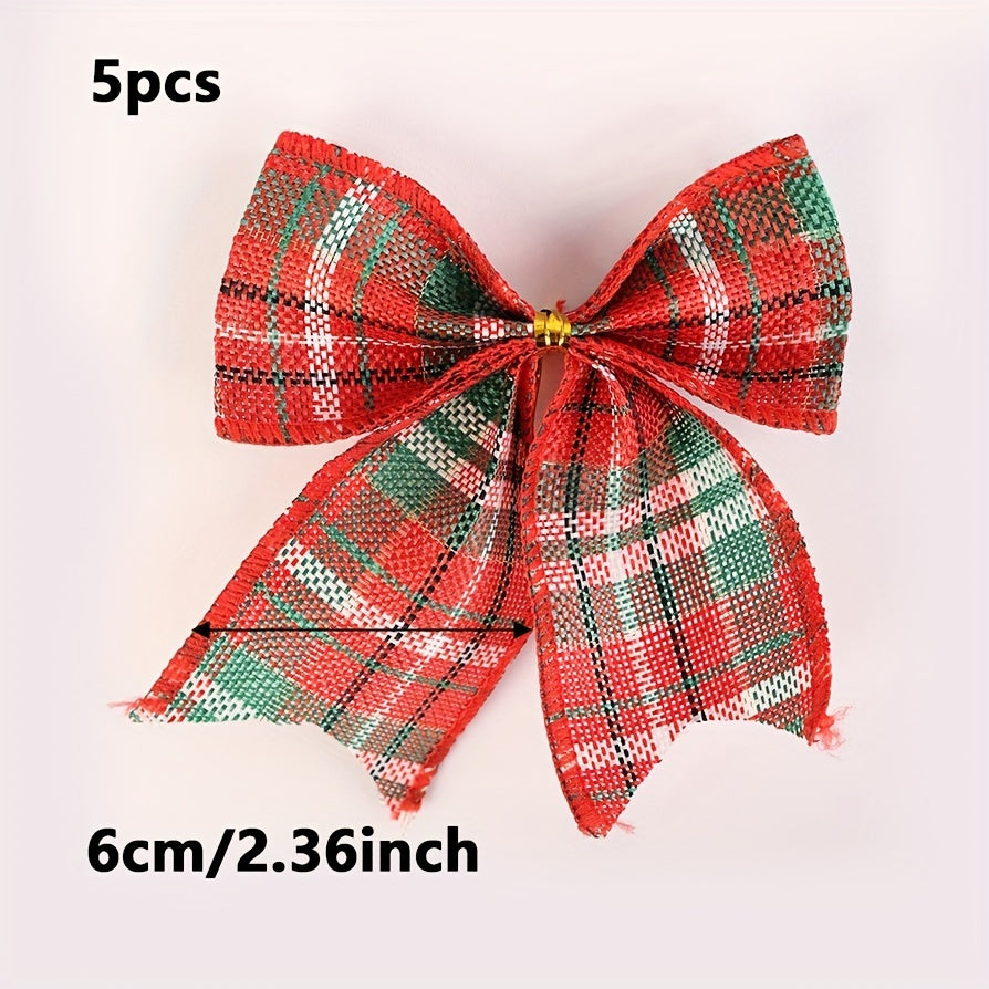 5pcs Christmas Plaid Decorative Bow Gift Decoration Dovetail Bow