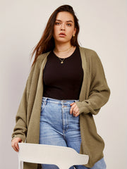  Casual Cardigan Women's Plus Plain Waffle Pattern Long Sleeve