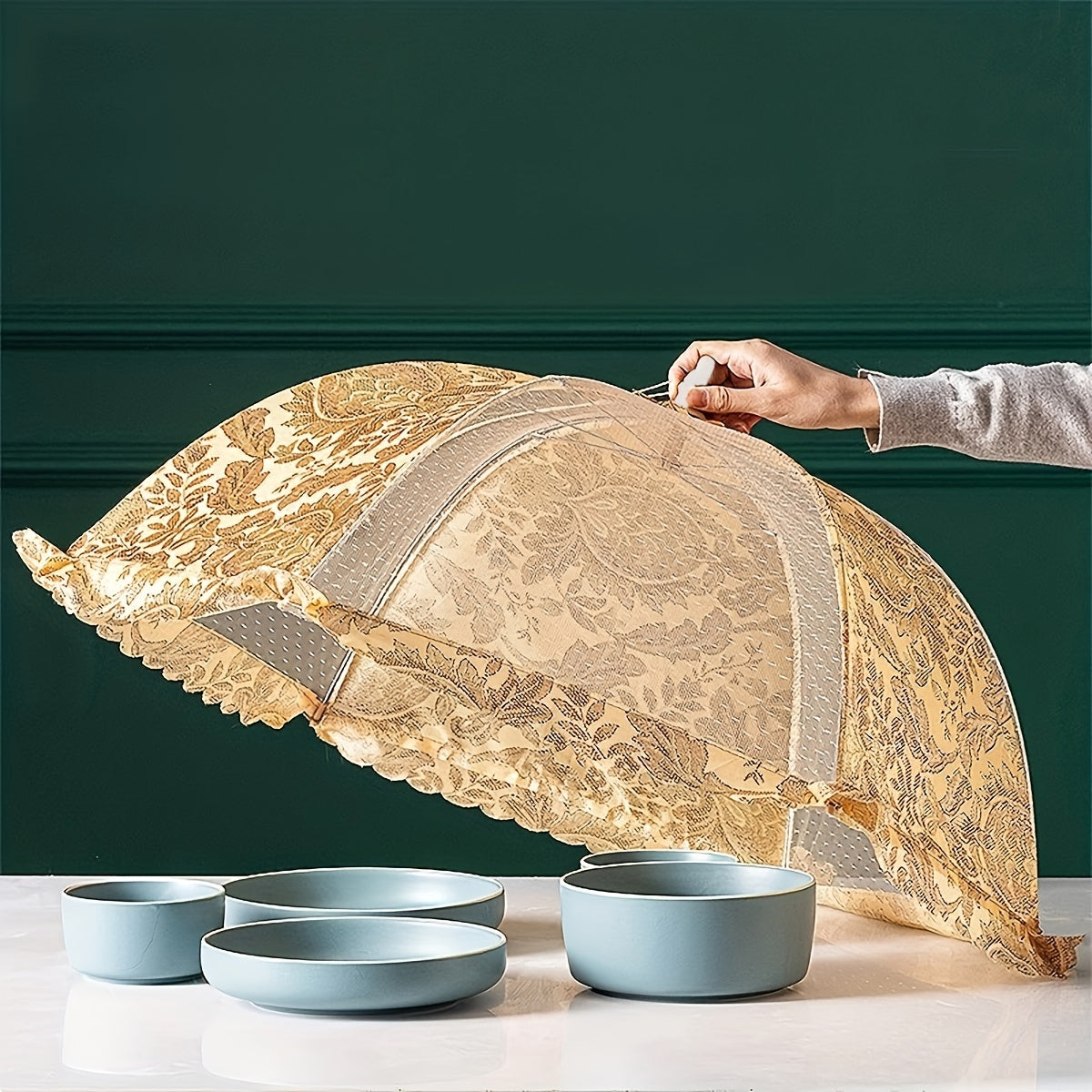 1pc Kitchen Mesh Food Cover Dustproof Reusable Collapsible Food Nets