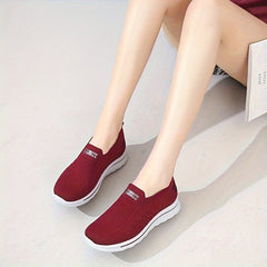 Women's Knit Slip-On Sneakers Soft Sole Non-Slip Shoes Lightweight Comfy