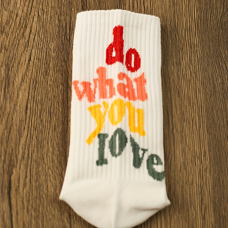 3 Pairs Letter Print Socks Comfy & Mid Tube Women's Stockings