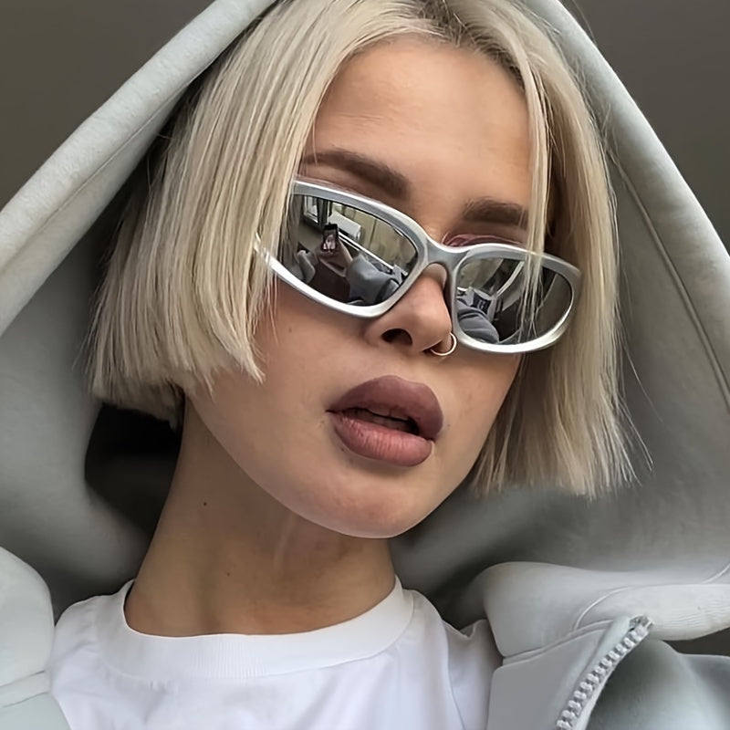 Punk Y2K Wrap Around Sunglasses - Cyber Silvery Glasses - UV400 Protection