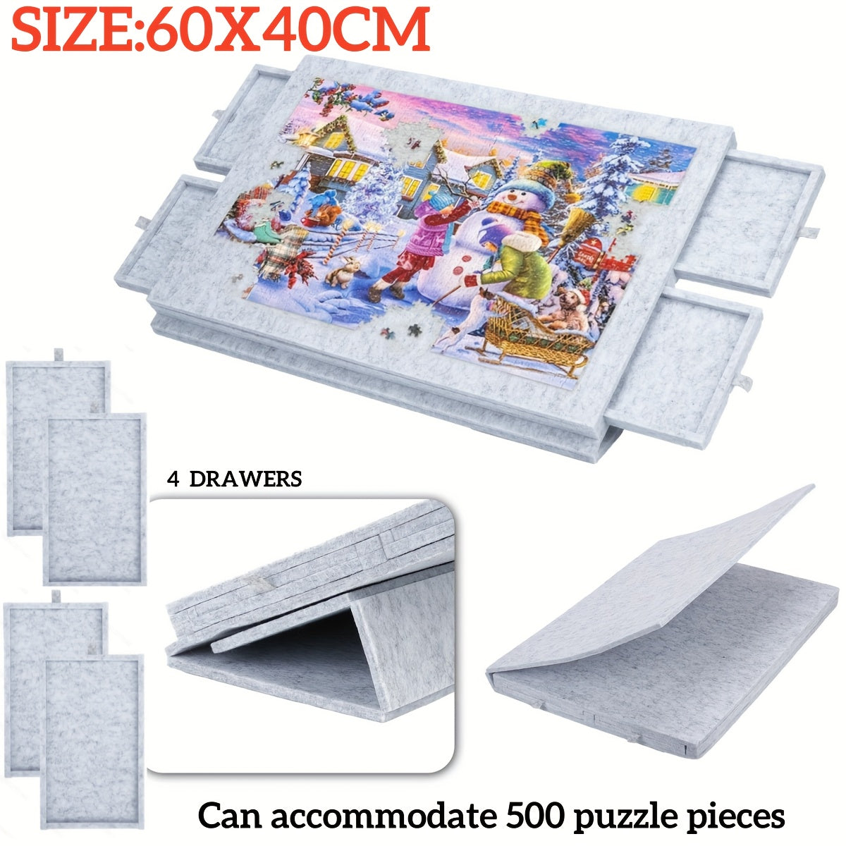 Foldable Puzzle Mat with Stand and Drawers, Up to 500pcs, 9mm Thickness