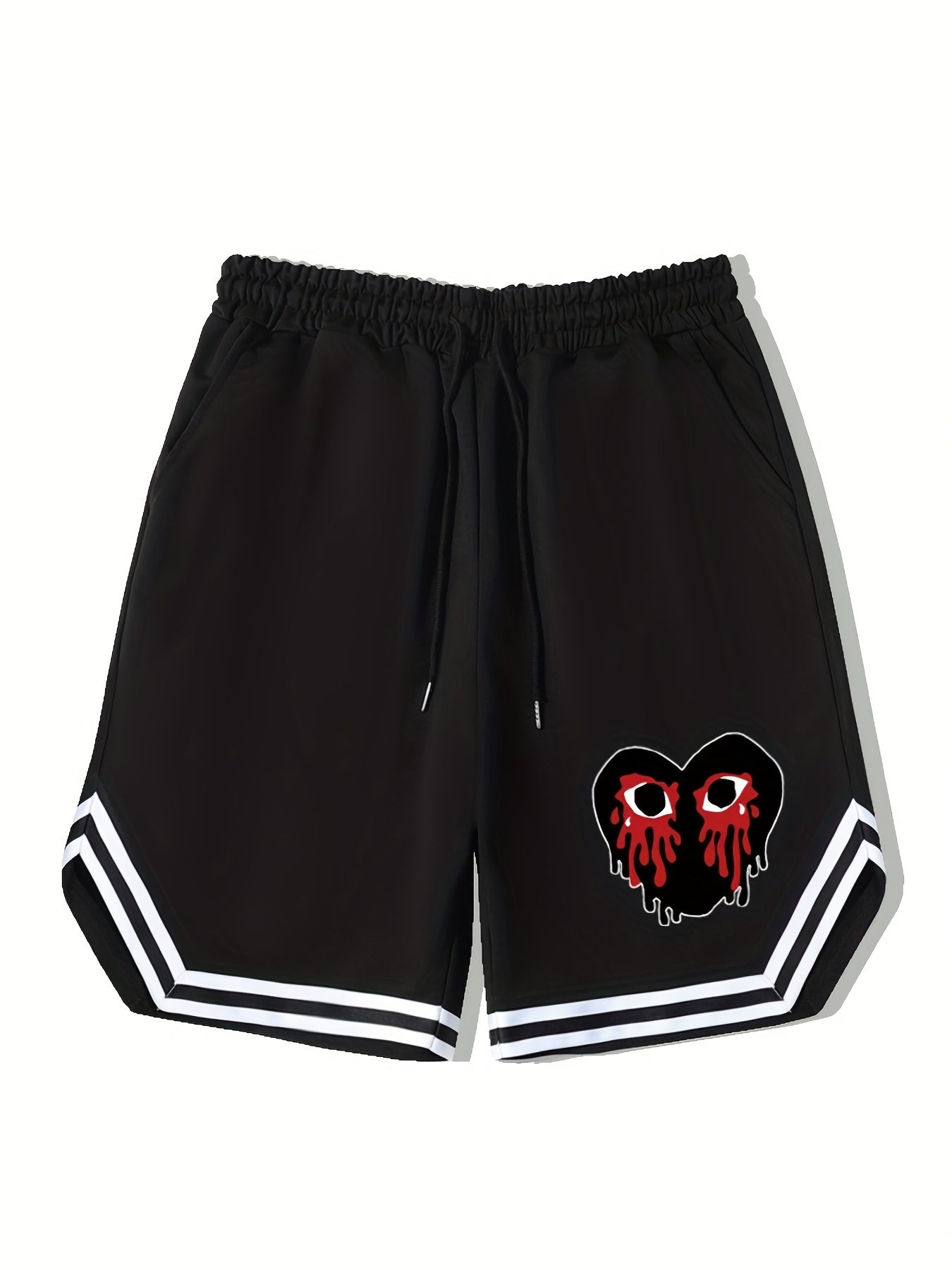 Blood Heart Stripe Edge Drawstring Shorts Men s Casual Slightly Stretch Elastic