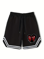 Blood Heart Stripe Edge Drawstring Shorts Men s Casual Slightly Stretch Elastic