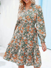Women's Plus Floral Print Lantern Sleeve V Neck Dress