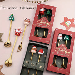 Christmas Spoon Set Santa Claus Elk Doll Spoon
