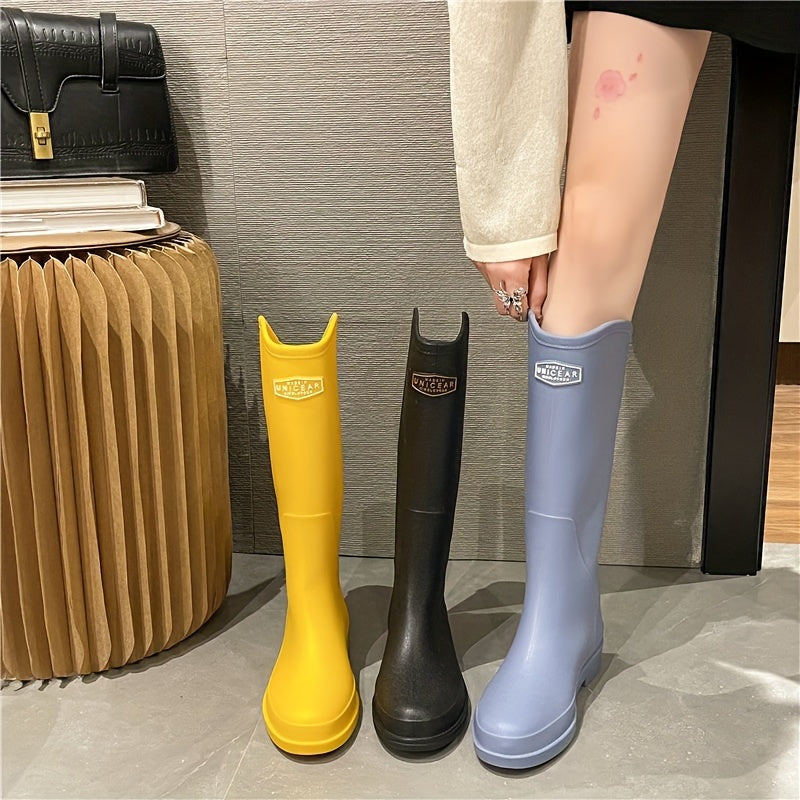 Long Tube Solid Water Boots Casual Wear Resistance Non Slip Rain Shoes