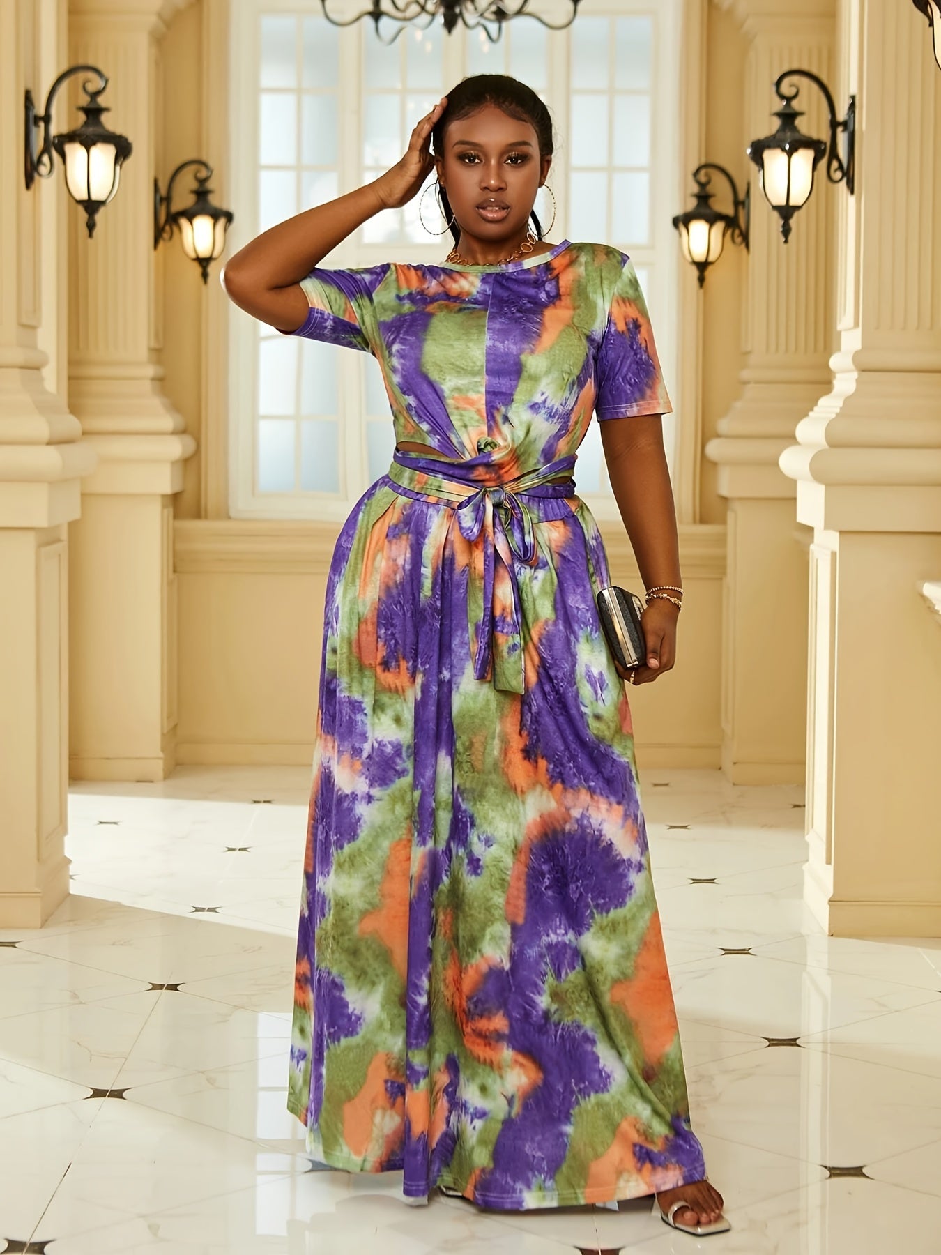  Tie Dye Crop Top & Maxi Skirt Set