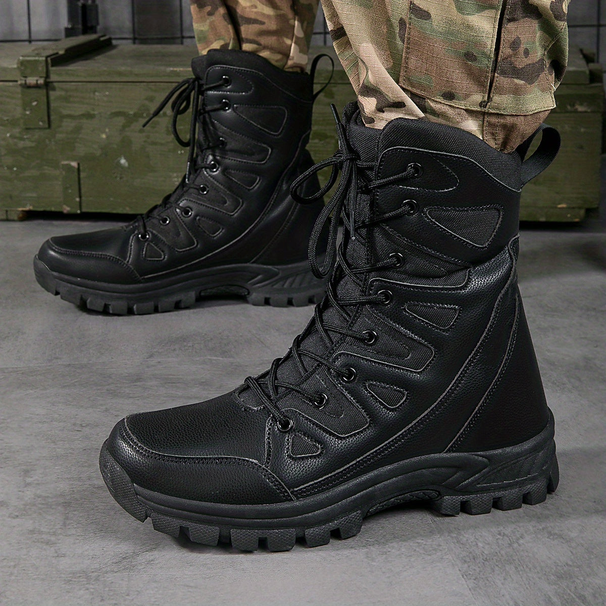 Men's Combat Boots Casual Lace up Walking Hiking Outdoor Shoes