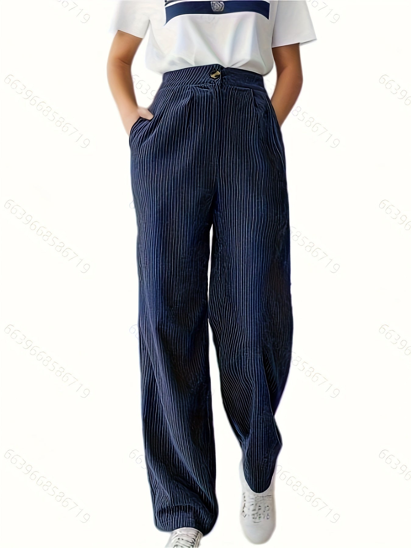  Wide Leg Corduroy Pants with Pockets