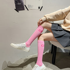Letter Print Calf Socks Women's Knee High Stockings