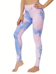 Tie Dye Honeycomb Yoga Leggings High Stretchy Seersucker Fabric Sports Pants