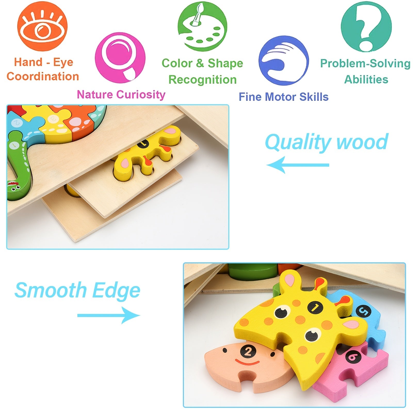Wooden Montessori Animal Shape Puzzles Toy for Toddlers