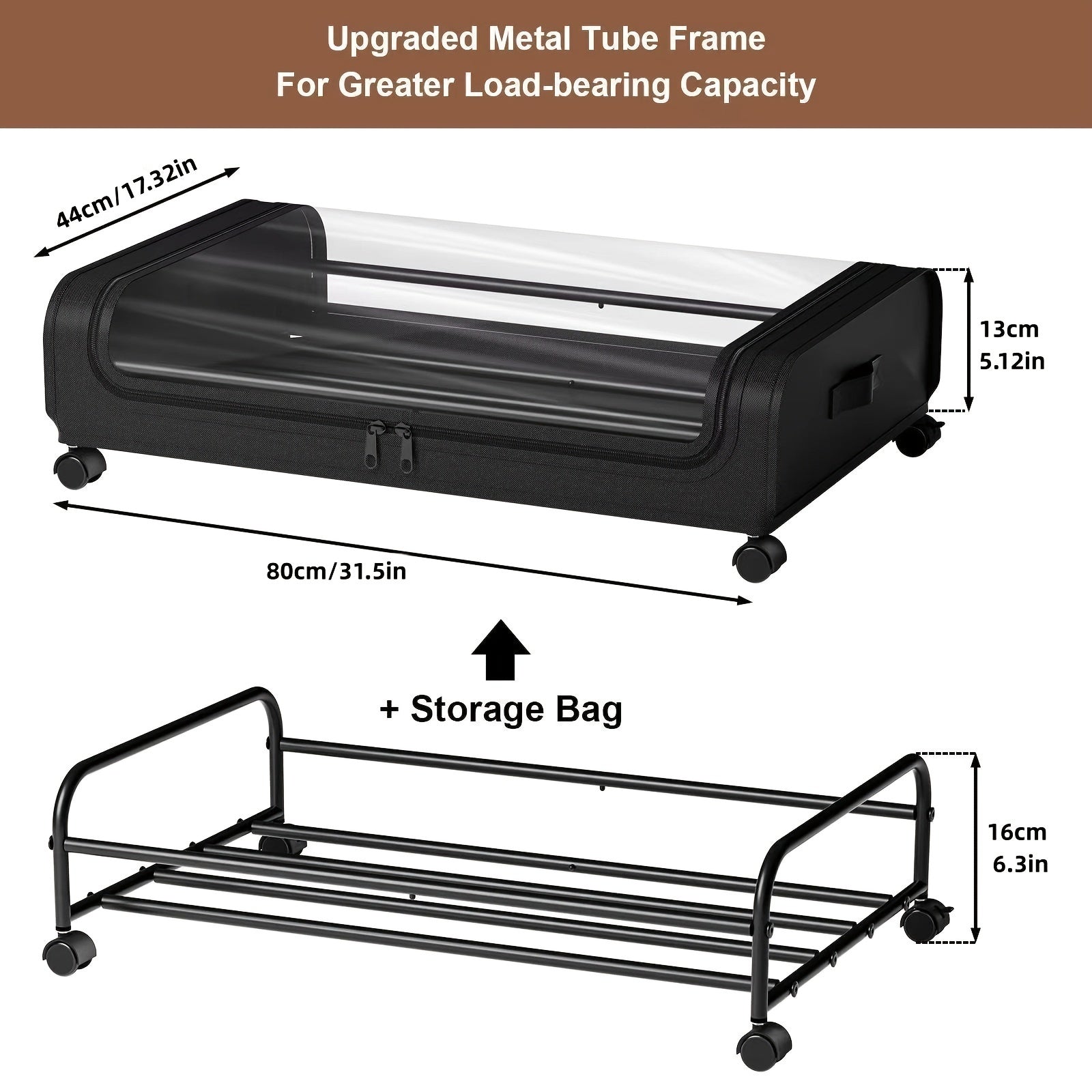 2pcs Underbed Storage Box Space Saving Organizer with Wheels
