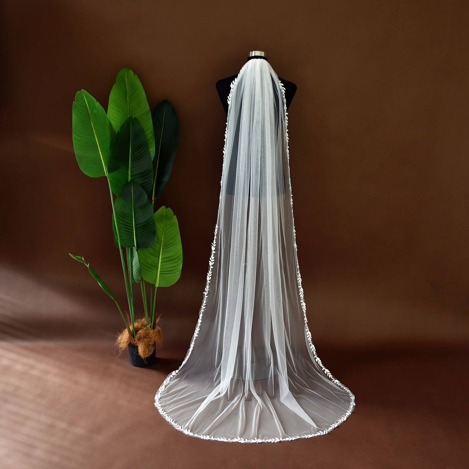 Romantic Bridal Veil with Lace Trim & Tulle Overlay