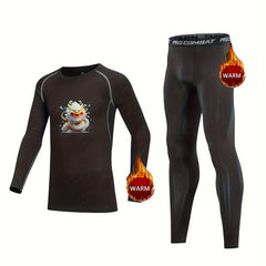 Kids Compression Fleece Set Animal Pattern Crew Neck Pullover & Elastic