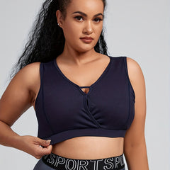  Sports Bra Ribbed Piping V Neck Medium Stretch Bra