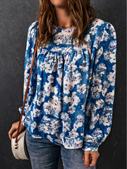  Floral Print Lantern Sleeve Top