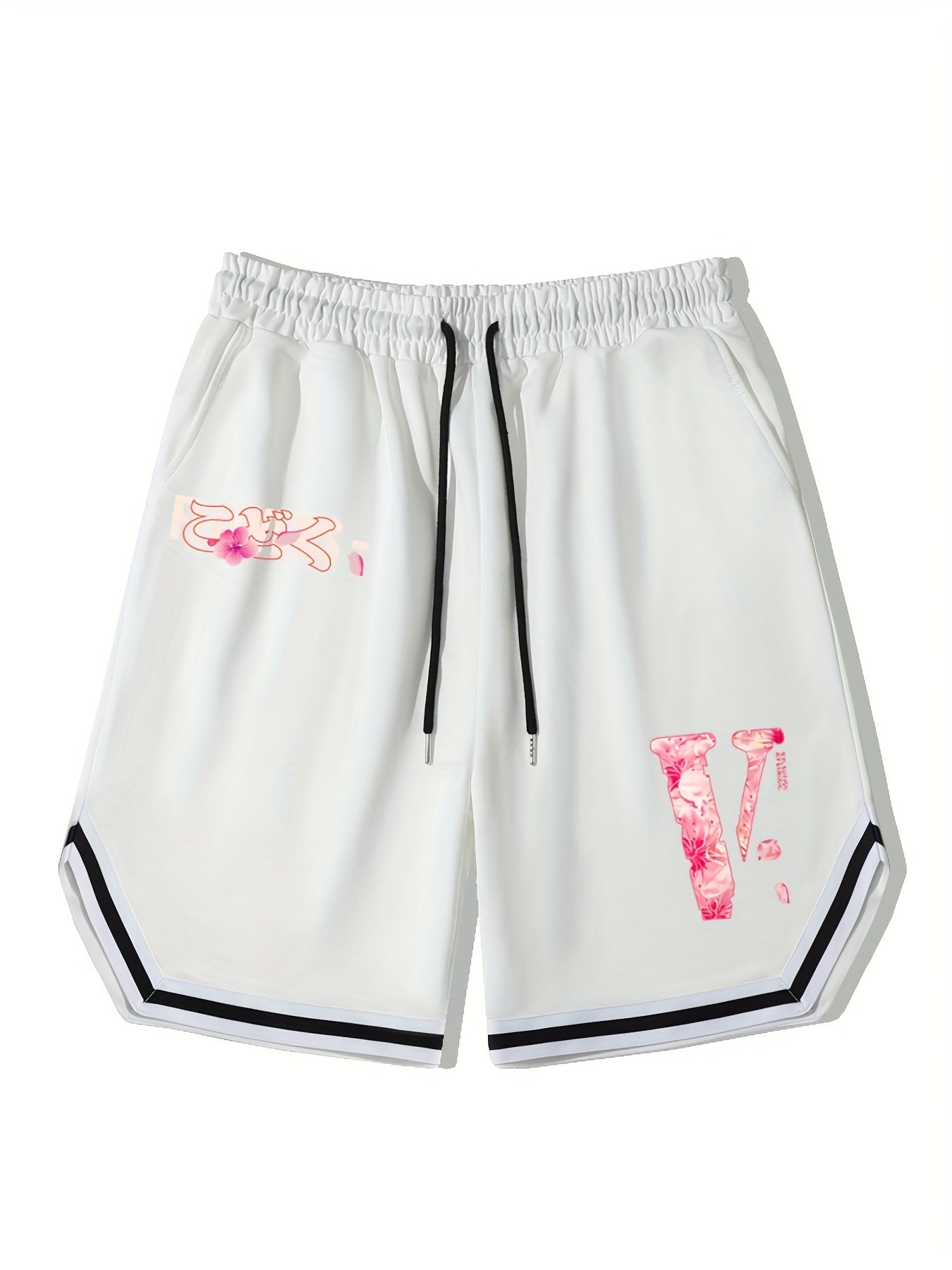 Men's Pink V Graphic Drawstring Stretchy Shorts