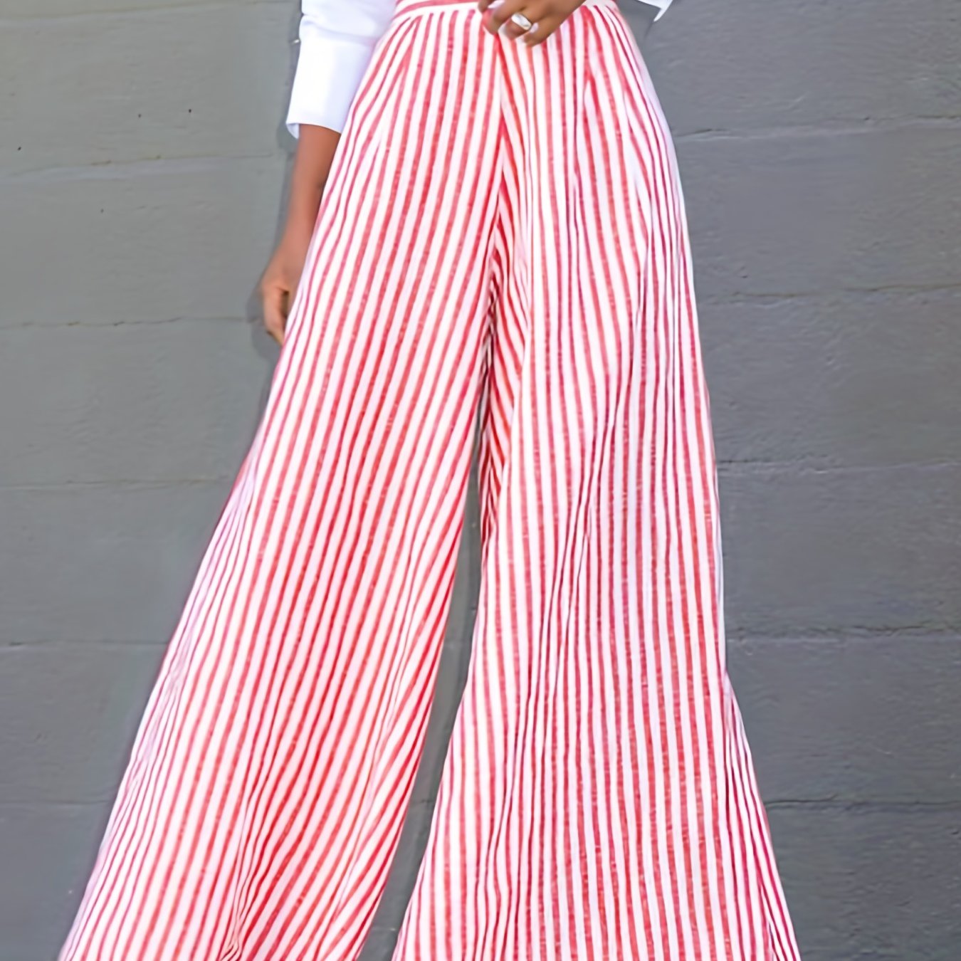  Stripe Print High Rise Wide Leg Trousers