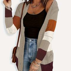  Colorblock Long Sleeve Button Up Sweater Cardigan With Pockets