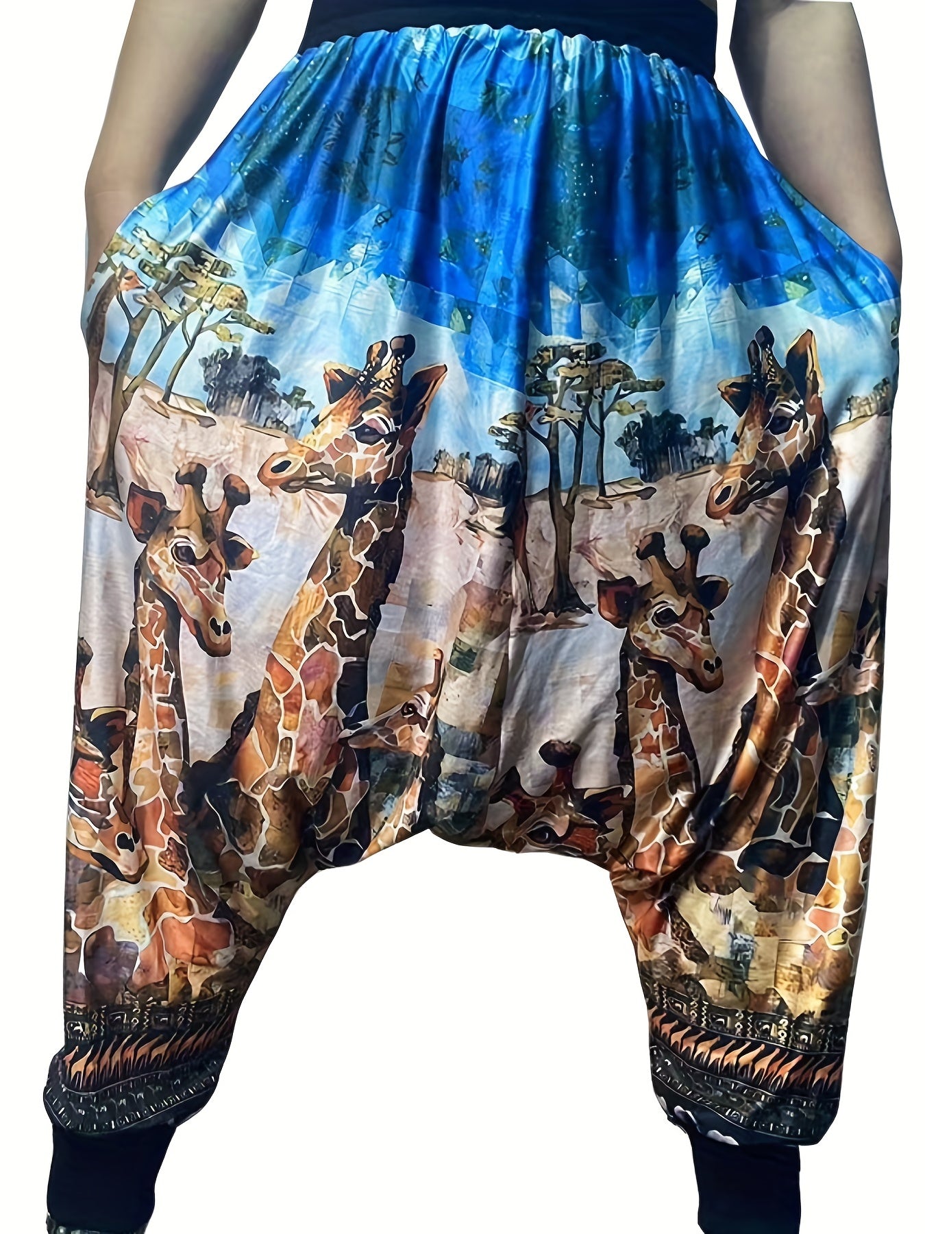  Giraffe Print Drop Crotch Pants