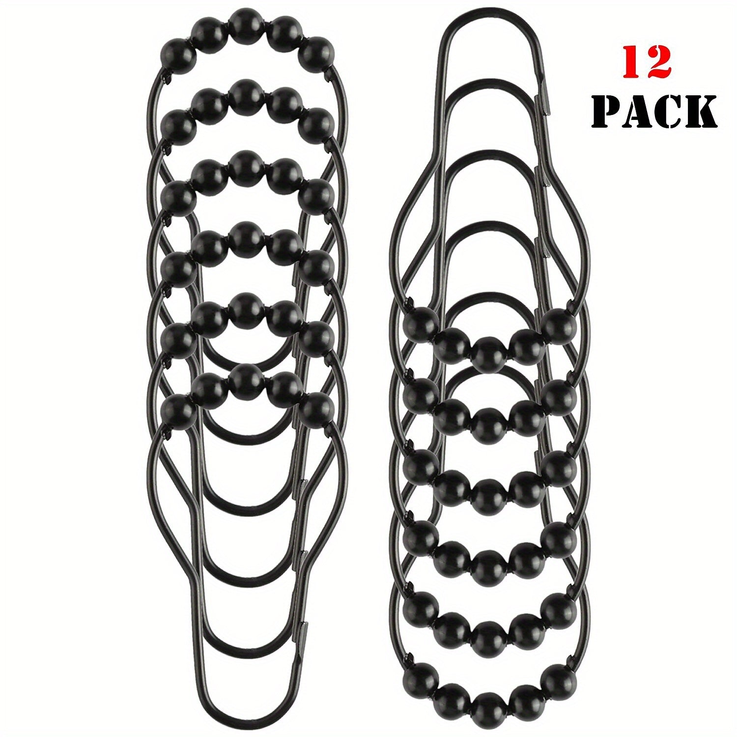 12pcs Roller Ball Shower Curtain Hooks Stainless Steel Rust Proof