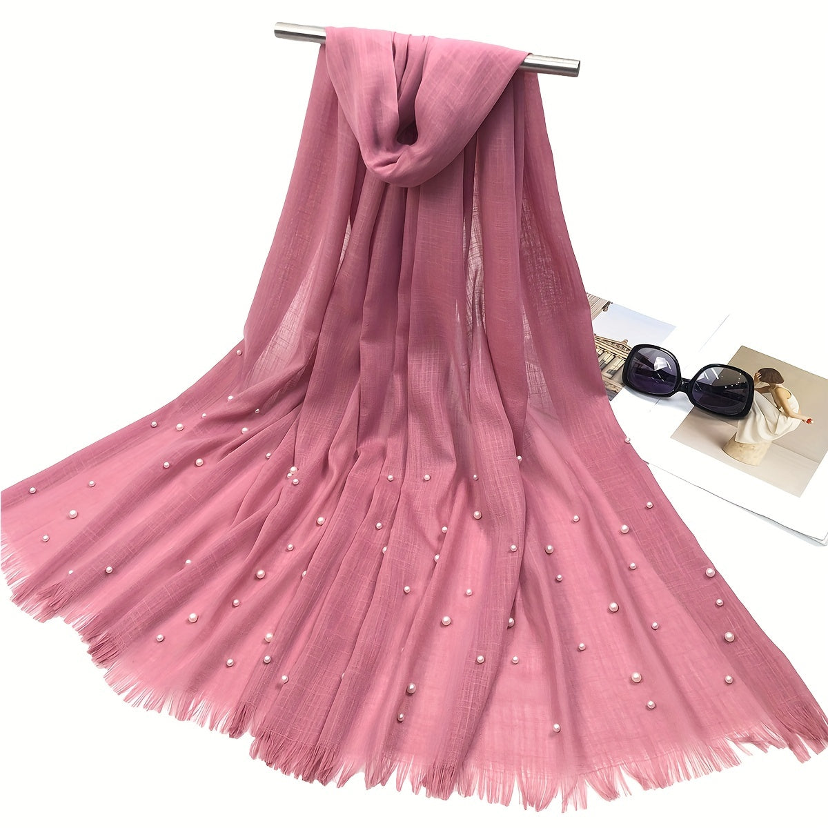 Slub Yarn Pearl Scarf Thin Raw Edge Shawl