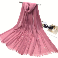 Slub Yarn Pearl Scarf Thin Raw Edge Shawl