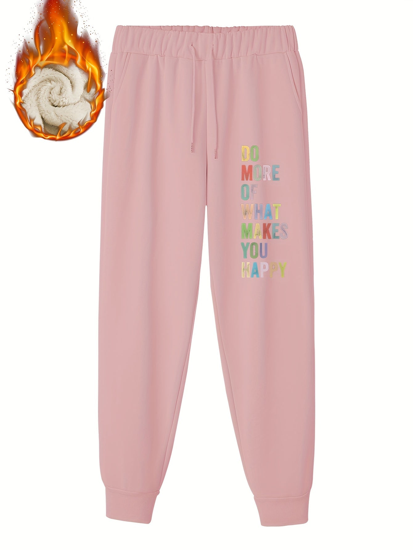  Slogan Print Fleece Liner Drawstring Joggers