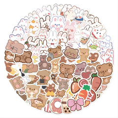 90pcs Bunny & Bear Cartoon Stickers Waterproof DIY Decorations