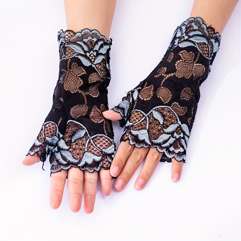 Floral Lace Fingerless Gloves for Outdoor Sun Protection