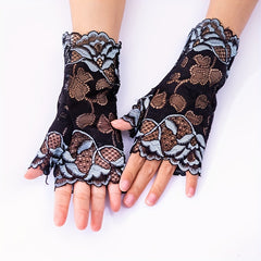 Floral Lace Fingerless Gloves for Outdoor Sun Protection