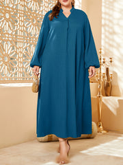  Solid Lantern Sleeve V Neck Maxi Dress