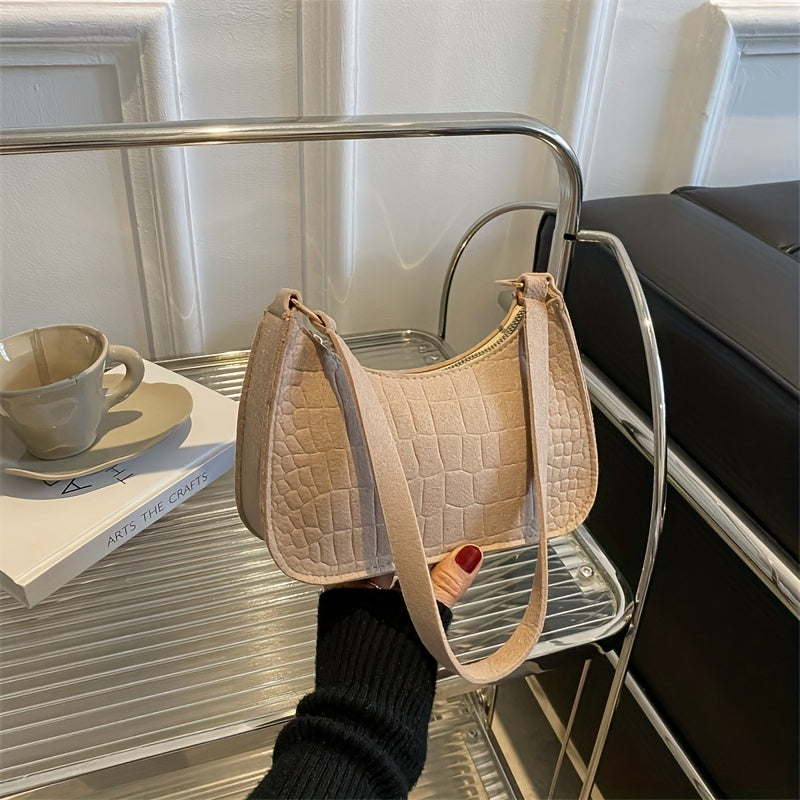 Crocodile Embossed Stylish Shoulder Bag Versatile Handbag Zipper Underarm Bag