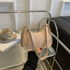 Crocodile Embossed Stylish Shoulder Bag Versatile Handbag Zipper Underarm Bag