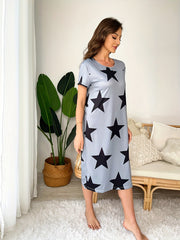 Star Print Nightdress Short Sleeve Sleepwear