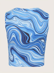 Marble Print Tank Top Crew Neck Sleeveless Y2K Summer Top