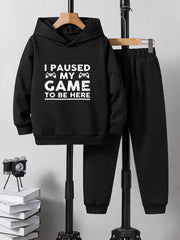 Boys 2PCS I PAUSED MY GAME Hooded Sweatshirt & Sweatpants