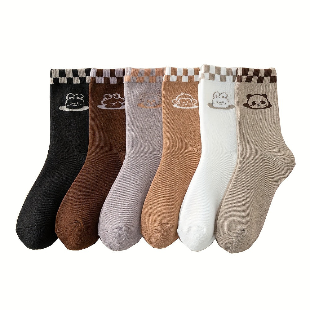 6 Pairs Cartoon Animal Print Socks Women's Mid Tube Stockings