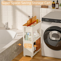 3 Tier Slim Storage Rolling Cart With Wheels Snack Storage Cabinet Utility Cart