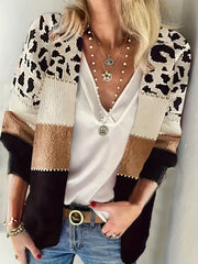 Colorblock Cow Print Long Sleeve Cardigan