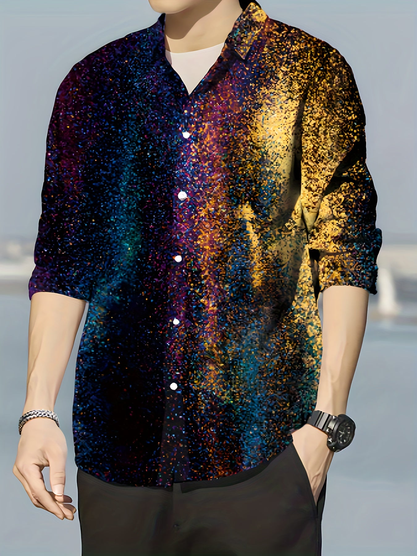 Colorful Pattern Men's Long Sleeve Shirt For Autumn